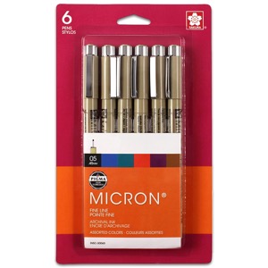 Sakura Pigma Micron 05 Pen 0.45mm 6 Set Assorted Colors