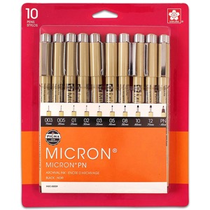 Sakura Pigma Micron (003 - 12 & PN) Pen 10 Set Assorted Black