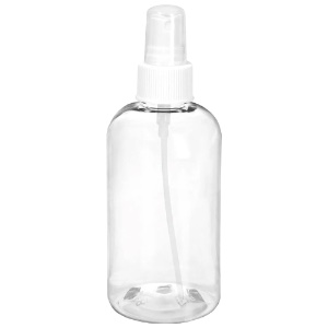 Clear Plastic PET Boston Round Bottle w/White Mist Sprayer 8oz