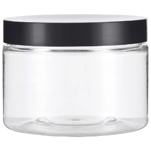 SKS Clear Plastic Straight Sided Jar w/Black Cap 12oz