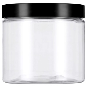 SKS Clear Plastic Straight Sided Jar w/Black Cap 16oz