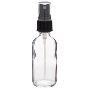 SKS Clear Glass Round Bottle w/Black Fine Sprayer 2oz