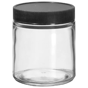 Clear Glass Jar w/Lined Black Ribbed Plastic Cap 4oz