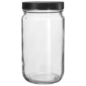 SKS Clear Glass Jar w/Lined Black Ribbed Cap 32oz