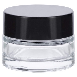 SKS Clear Glass Thick Cosmetic Jar w/Smooth Black Cap 0.25oz