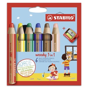 Stabilo Woody 3-in-1 Water-Soluble Wax Pencil + Sharpener 6 Set