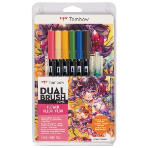 Tombow Dual Brush Pen Manga Illustration 10 Set Flower