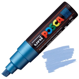 Uni POSCA PC-8K Acrylic Paint Marker Broad Chisel 8mm Metallic Blue