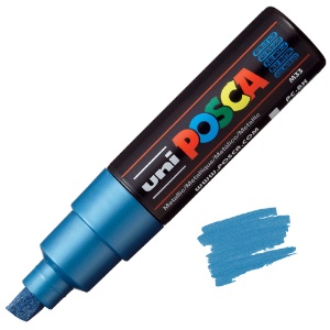 Uni POSCA PC-8K Acrylic Paint Marker Broad Chisel 8mm Metallic Blue