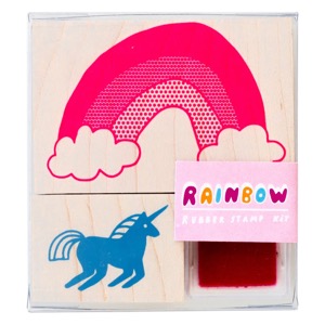Yellow Owl Workshop Rubber Stamp Kit  Small Unicorn & Rainbow