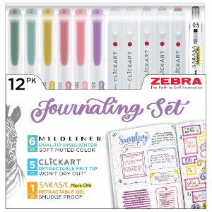 Zebra Journaling Set 12 Pack Assorted