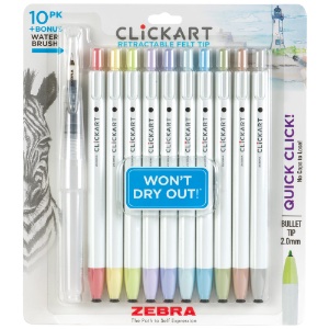 Zebra ClickArt Marker Pen 0.6mm + Waterbrush 10 Set Assorted