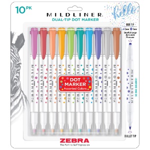 Zebra Mildliner Dual-Tip Dot Marker 10 Pack Assorted