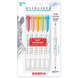 Zebra Mildliner Dual-Tip Dot Marker 5 Pack Assorted