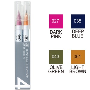 Zig Clean Color Real Brush Pen 4 Set Deep