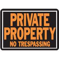 10" x 14" Orange Metal Sign "Private Property No Trespassing"