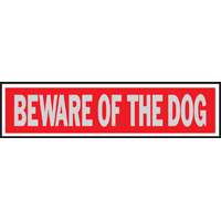 "Beware Dog" Sign Metal Red 2" x 8"