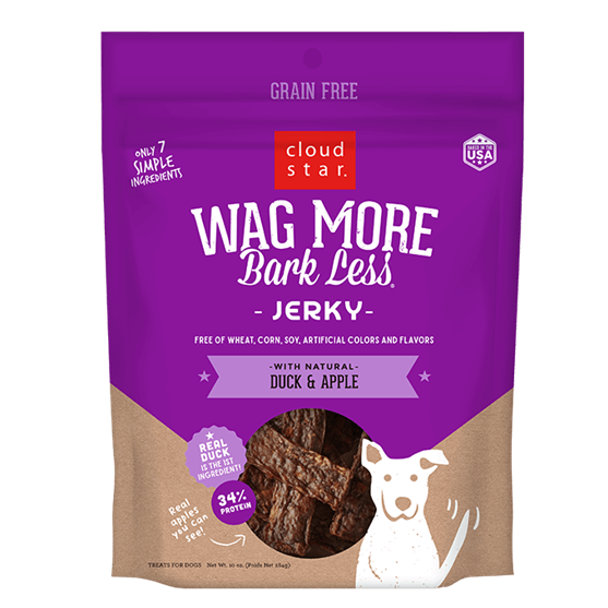 Cloud Star Wag More Bark Less Grain Free Jerky Duck and Apple 10 ounce