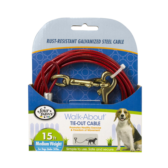 Four Paws Tie Out Cable Medium 15' Red