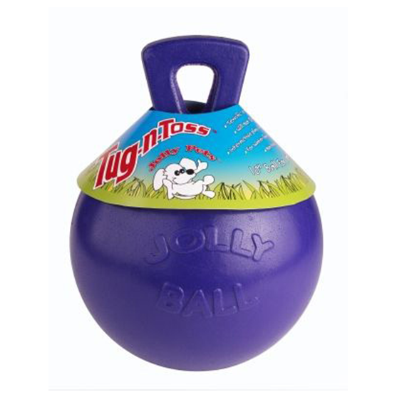 Jolly Ball Tug-N-Toss Pet Toy with Handle 4.5" Purple