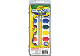 Crayola 16 Count Washable Watercolor Pans with Plastic Handled Brush