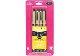 Sakura Pigma Micron Pen Drawing Set of 4 Sepia