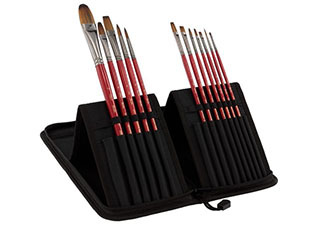 Staccato Long Handle Brush 12 Set With Stand Up Easel Case