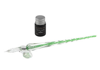 Goldenritt Glass Dip Pen Set Peridot with 5ml Ink and Pen Rest