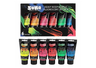 SoHo Urban Acrylic Set of 6 Fluorescent Colors 75 ml Tubes