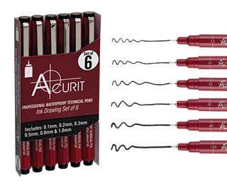 Acurit Waterproof Ink Drawing Technical Pen Set of 6