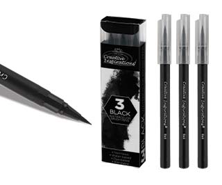 Creative Inspirations Watercolor Ink Brush Pen Set of 3 Black