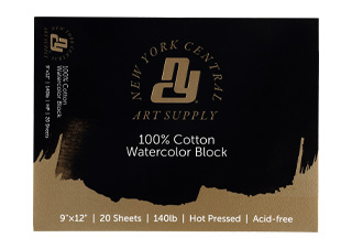 New York Central Watercolor Paper Block (20 Sheets) 140 lb. Hot Press 9X12