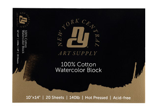 New York Central Watercolor Paper Block (20 Sheets) 140 lb. Hot Press 10X14