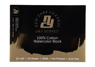 New York Central Watercolor Paper Block (20 Sheets) 140 lb. Hot Press 12X16