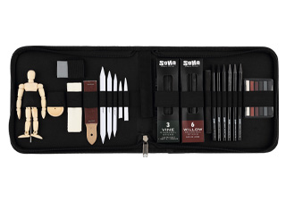 SoHo Charcoal Drawing Set + Mannequin in Zipper Case