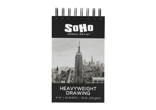 SoHo Heavy Drawing Paper 135 lb. Hard Cover Double-Wire Spiral Pad 4x6