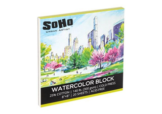 SoHo Watercolor Paper Block 140 lb. Cold Press 8x8 in. 20 Sheet