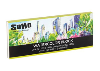 SoHo Watercolor Paper Block 140 lb. Cold Press 4x10 in. 20 Sheet