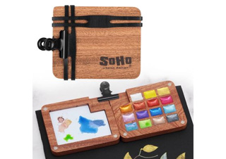 SoHo Watercolor Mini Wooden Travel Pan Set of 15 Metallic Colors