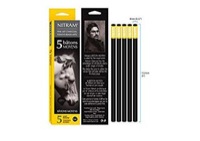 Nitram Pack of 5 Batons Moyens 8mm Soft Round Willow Charcoal