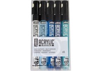 Pebeo Acrylic Marker Set of 5 White/Black/Cyan/Blue/Night Blue