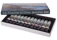 12 Shades of Grey Acrylic Set of 12 Colors&#44; 12mL Tubes