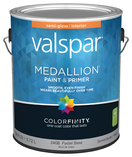 Valspar 2408 Interior Latex Wall Paint, Semi-Gloss, Semi-Gloss Pastel Base,