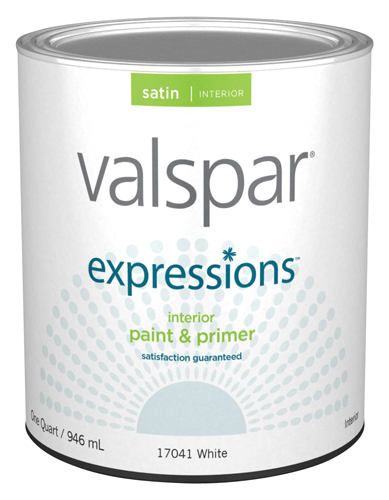 Valspar 17041 Latex Paint, Satin, White, 1 qt Can