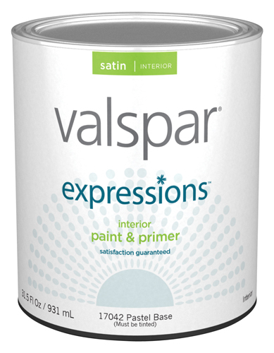 Valspar 17042 Latex Paint, Satin, White, 1 qt Can