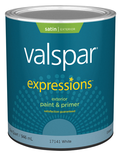 Valspar 17141 Exterior House Paint, White, Satin, 1 qt