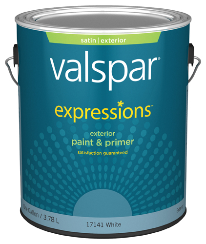 Valspar 17141 Exterior House Paint, White, Satin, 1 gal