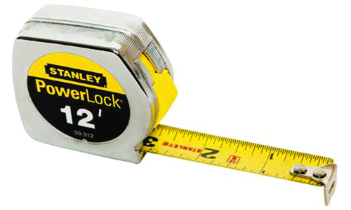 STANLEY 33-312L Tape Measure, 12 ft L x 3/4 in W Blade, Steel Blade, Chrome