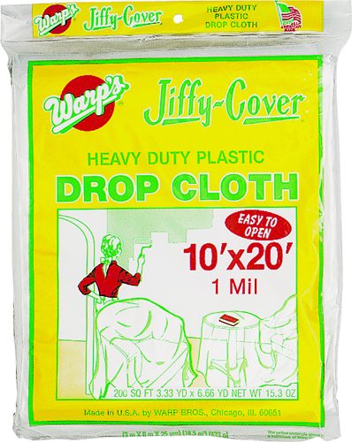 Warp's JC-1020 Drop Cloth, 20 ft L, 10 ft W, Plastic, Clear