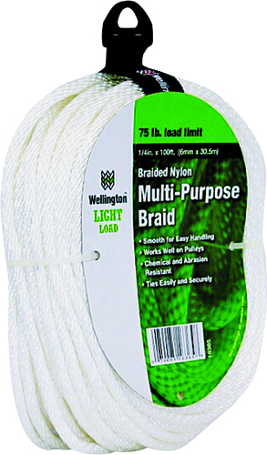 Wellington 16365 Rope, 75 lb Working Load Limit, 100 ft L, 1/4 in Dia, Nylon